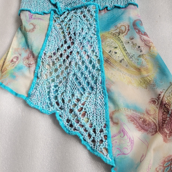 VTG Y2K Ogo Geral Asymmetrical Mesh Top Fairycore Whimsigoth Crochet Paisley - Picture 4 of 13